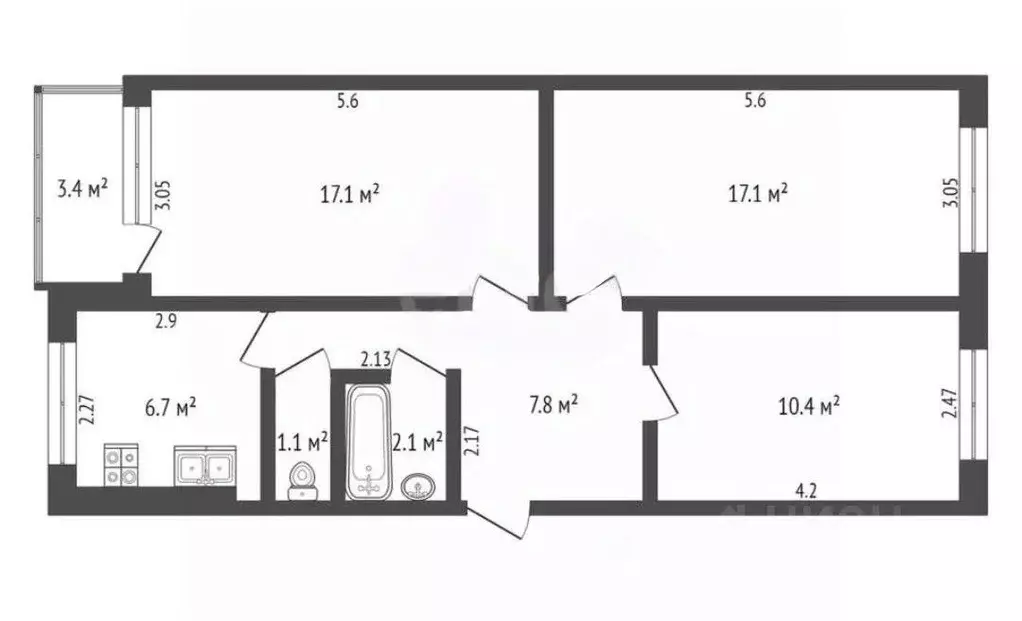 3-к кв. Коми, Сыктывкар Строитель мкр, ул. Новоселов, 3 (61.0 м) - Фото 1