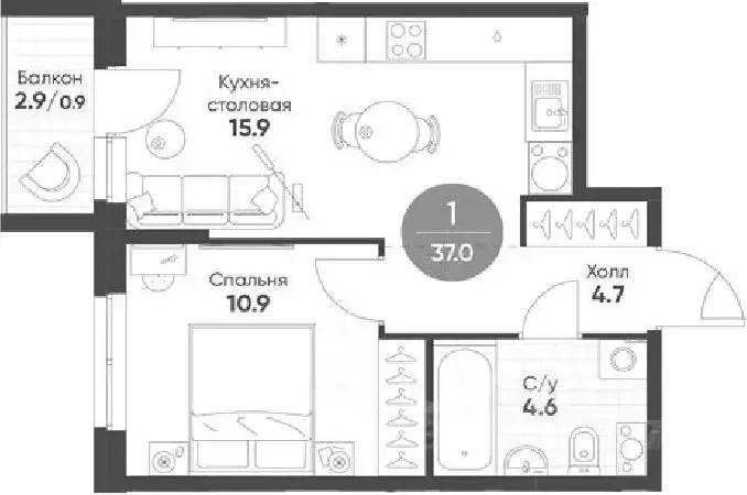 1-к кв. Новосибирская область, Кольцово рп Счастье в Кольцово жилой ... - Фото 1