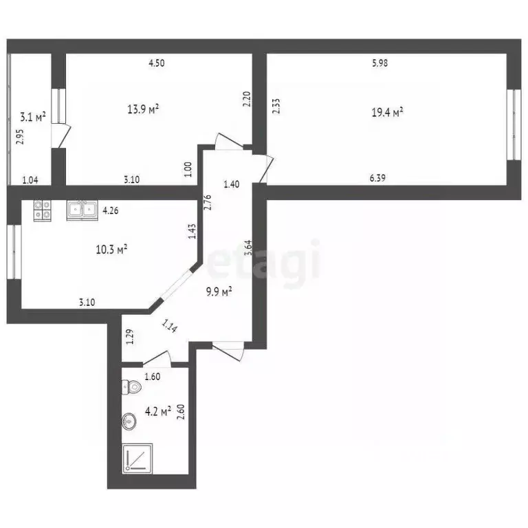 2-к кв. Костромская область, Кострома ул. Нижняя Дебря, 102Ак1 (60.8 ... - Фото 1