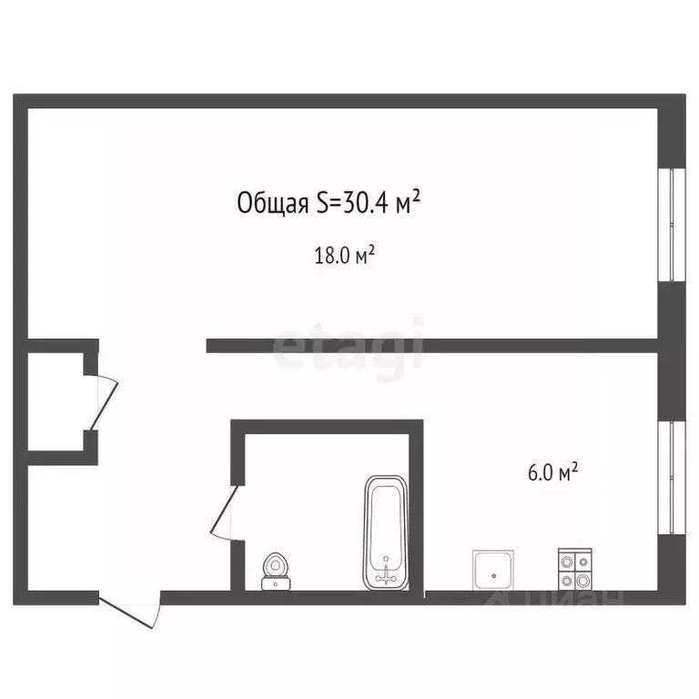 1-к кв. Брянская область, Брянск ул. Молодой Гвардии, 81 (30.4 м) - Фото 1