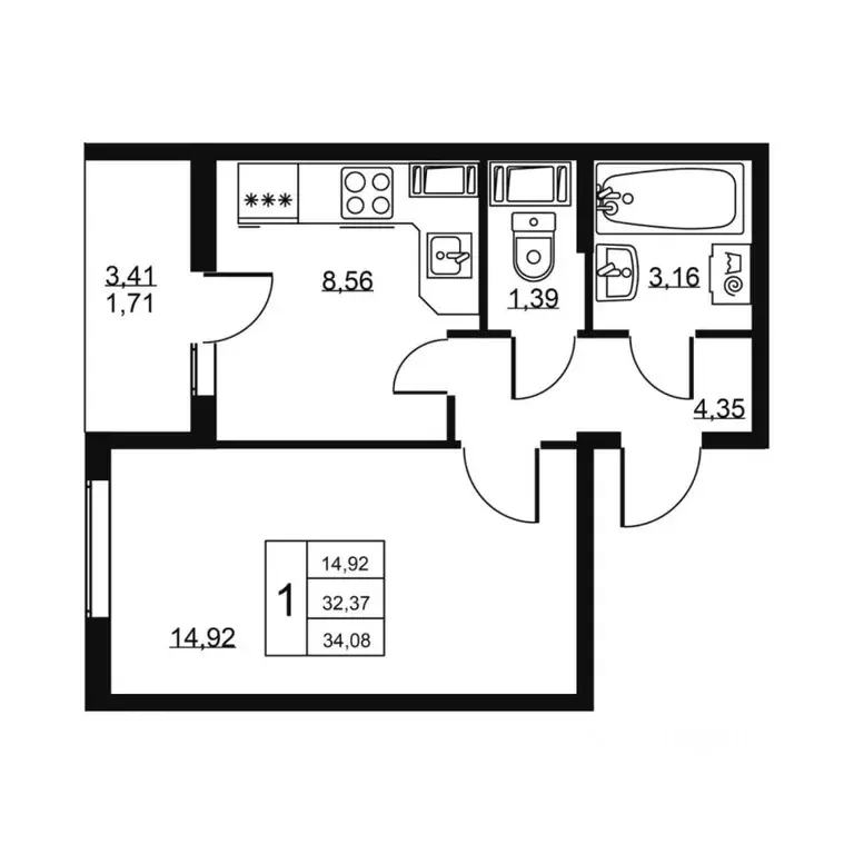 1-к кв. Ленинградская область, Всеволожский район, пос. Бугры ул. ... - Фото 1