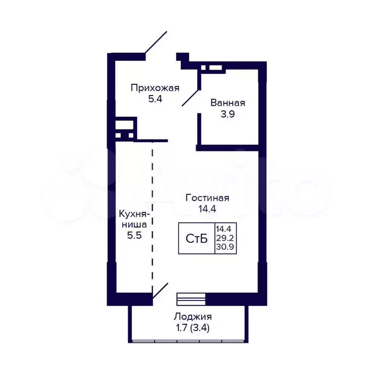 Квартира-студия, 30,9 м, 12/16 эт. - Фото 0
