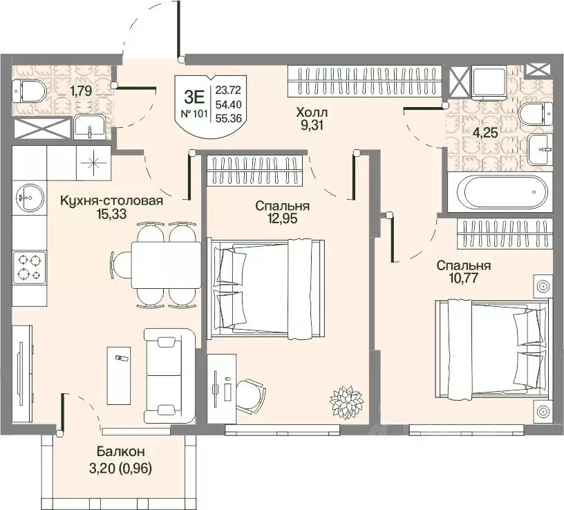 2-к кв. Ленинградская область, Всеволожский район, Бугровское ... - Фото 1