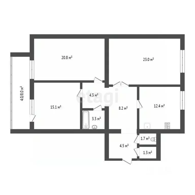3-к кв. Тюменская область, Тюмень ул. Чернышевского, 2Бк4 (93.6 м) - Фото 1