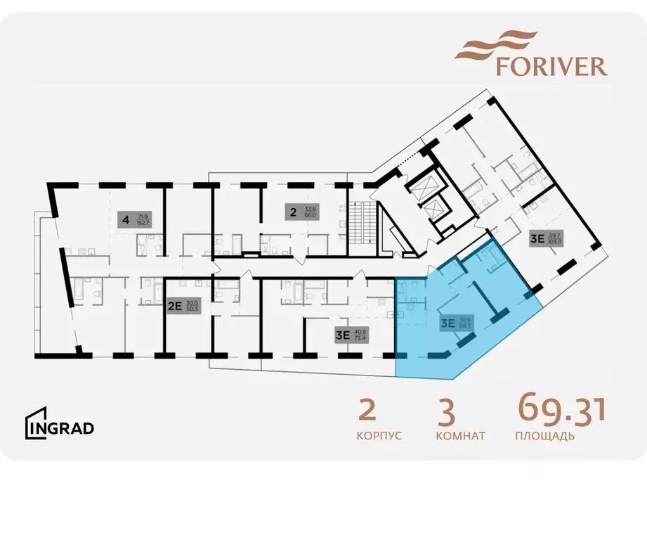 3-к кв. Москва Г мкр, Форивер жилой комплекс, 2 (69.31 м) - Фото 1