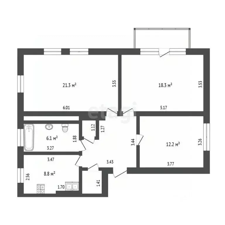 3-к кв. Тюменская область, Тюмень ул. Чернышевского, 2В (81.1 м) - Фото 2