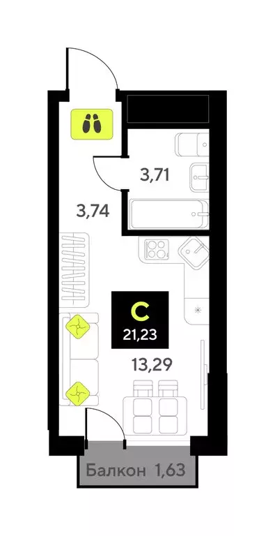 Квартира-студия: Тюмень, улица Андрея Приказнова, 1 (20.4 м) - Фото 1