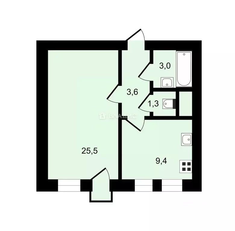 Квартира, 1 комната, 42.8 м - Фото 0