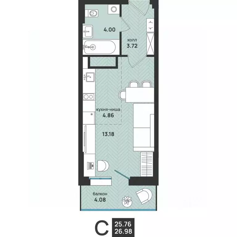 Студия Архангельская область, Архангельск ул. Свободы, 16 (26.98 м) - Фото 2