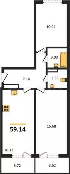 2-к. квартира, 59,1 м, 3/10 эт. - Фото 0