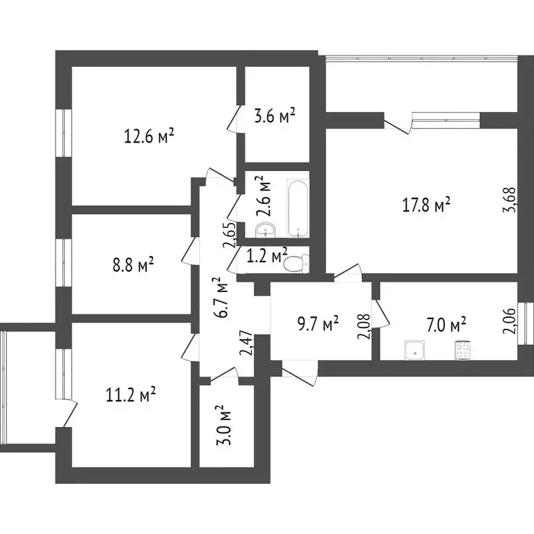 4-комнатная квартира: Ишим, улица Суворова, 27 (72.6 м) - Фото 0