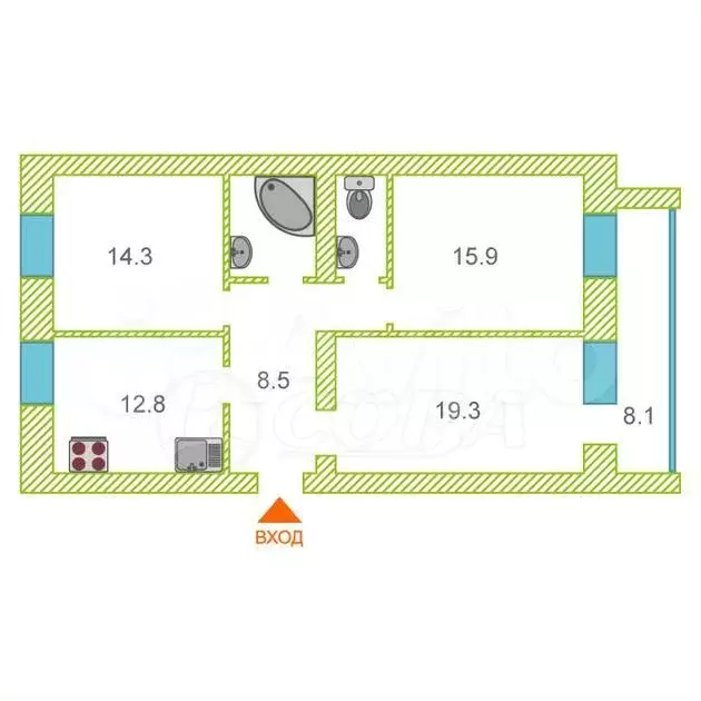3-к. квартира, 80 м, 7/14 эт. - Фото 1