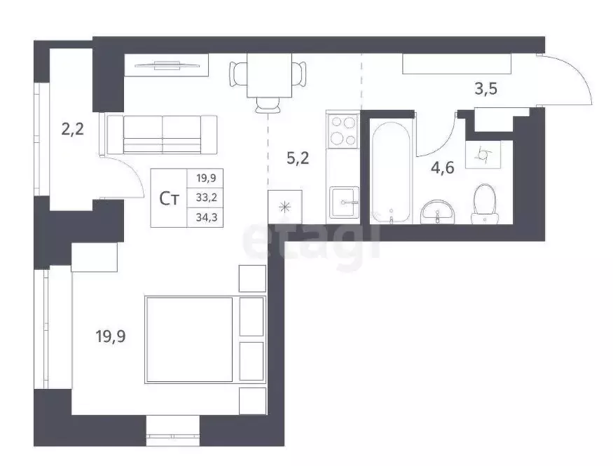 Продаётся квартира-студия, 33.2 м - Фото 0