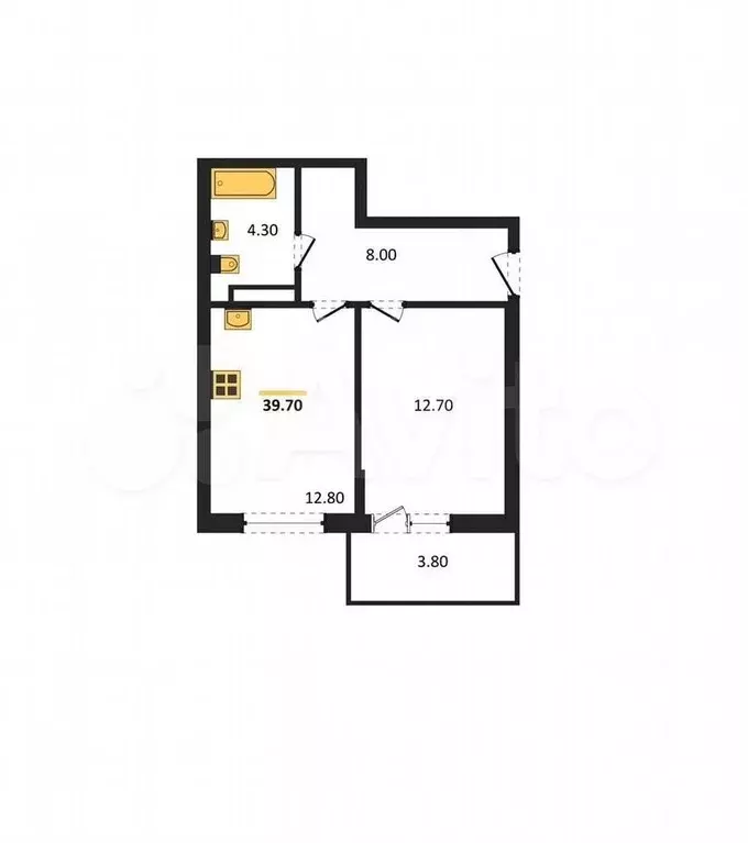 1-к. квартира, 39,7 м, 1/4 эт. - Фото 1