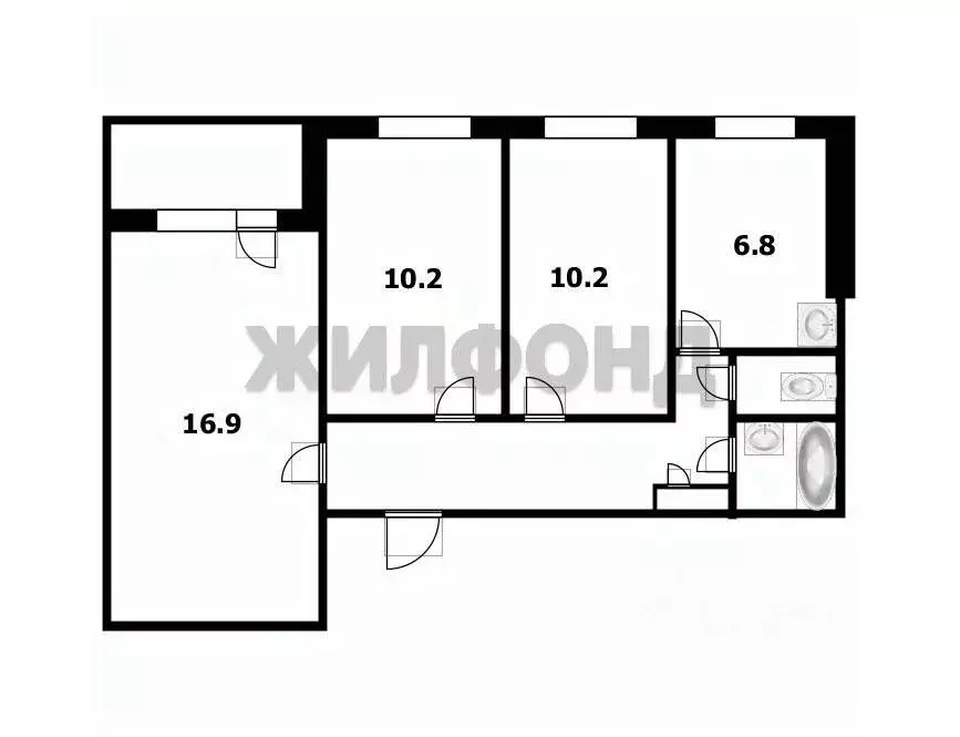 3-к кв. Новосибирская область, Новосибирск ул. Бердышева, 5 (56.3 м) - Фото 1