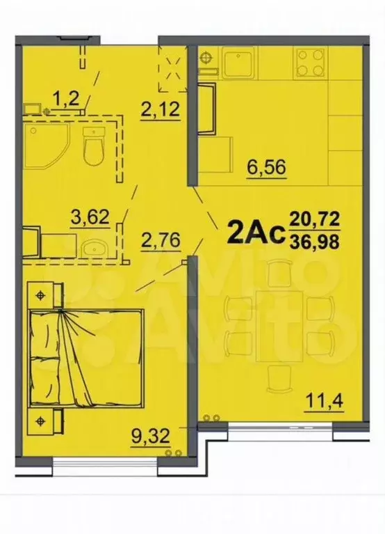 2-к. квартира, 38 м, 5/16 эт. - Фото 0