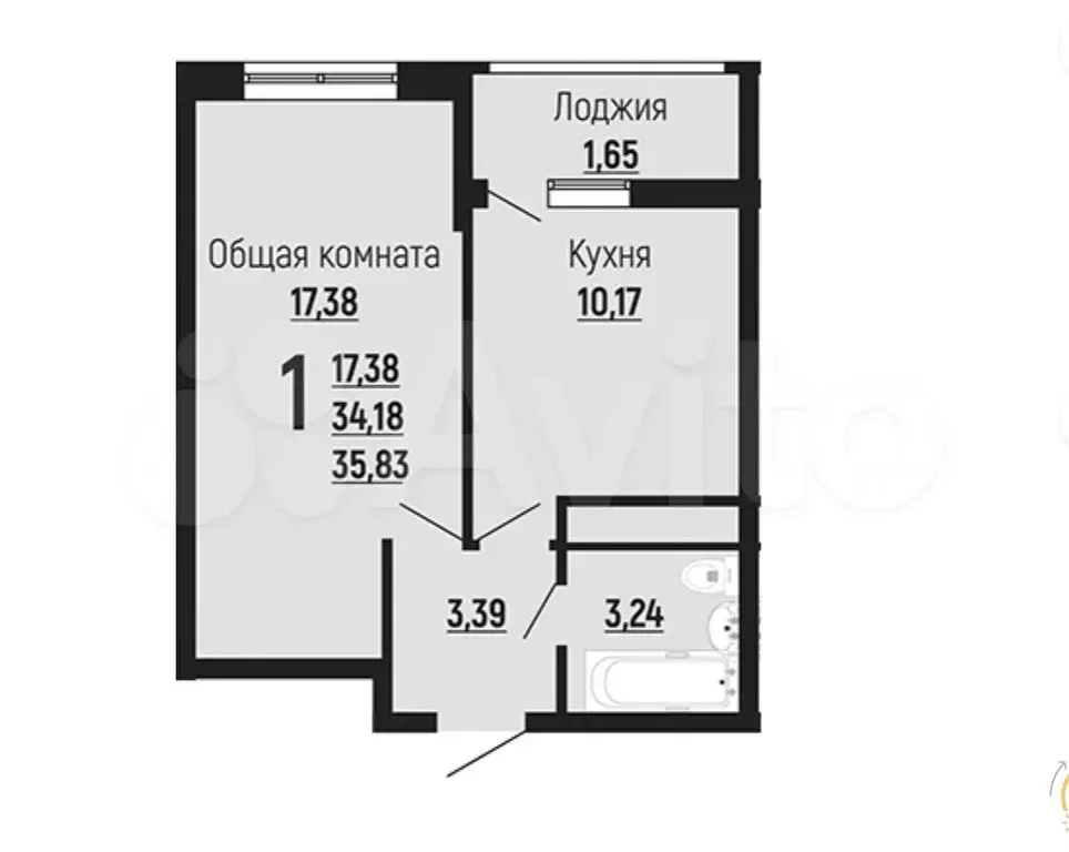 1-к. квартира, 35,6 м, 5/21 эт. - Фото 0