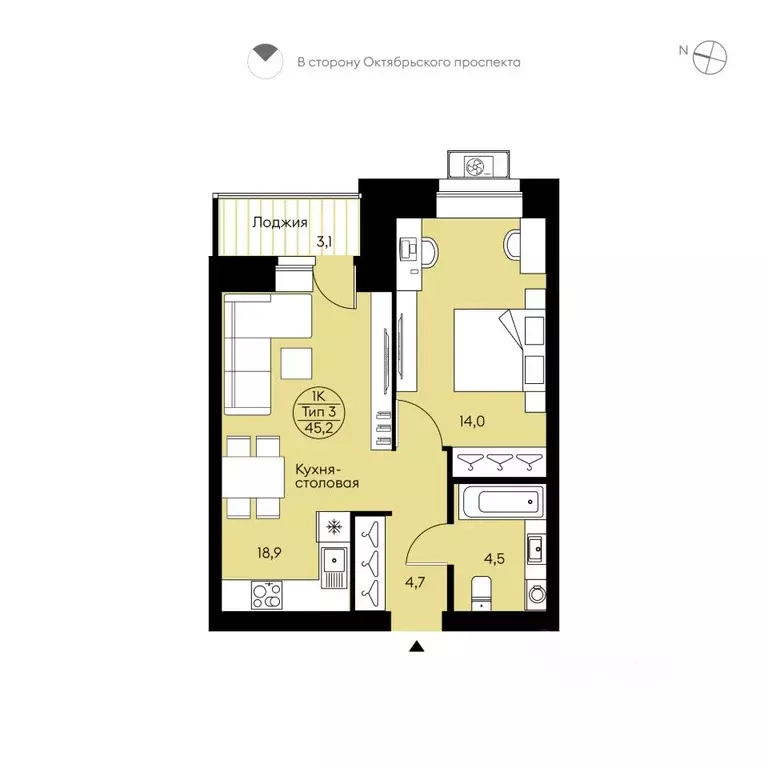 1-к кв. Коми, Сыктывкар Октябрьский просп., 139 (45.2 м) - Фото 1
