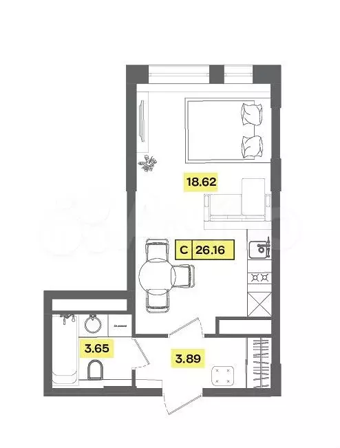 Квартира-студия, 26,2 м, 5/9 эт. - Фото 0