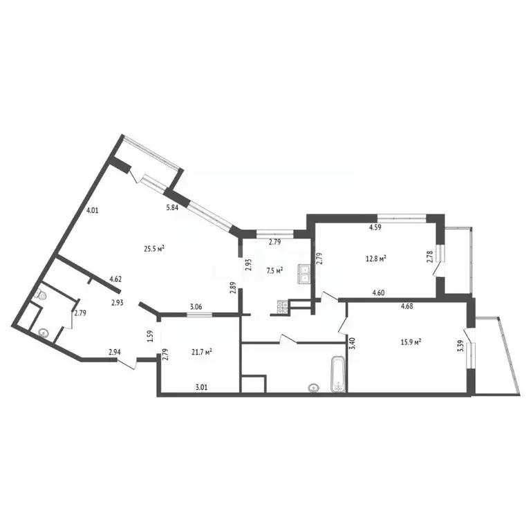 3-к кв. Санкт-Петербург ул. Одоевского, 28 (93.4 м) - Фото 2