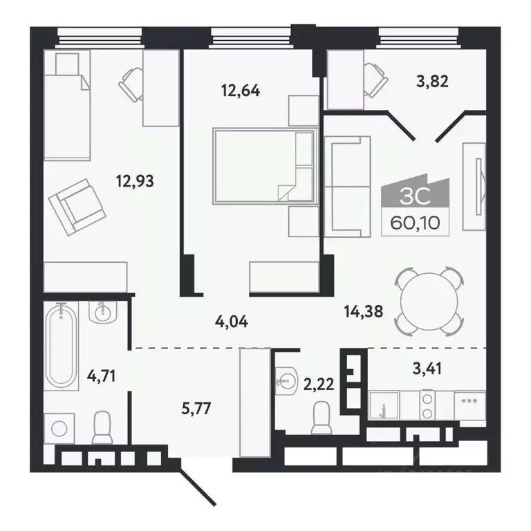 3-к кв. Томская область, Томск Черемошники мкр, ул. Бердская, 14/3 ... - Фото 1