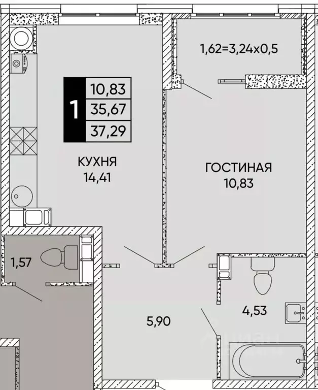 1-к кв. Ростовская область, Ростов-на-Дону Левобережная ул., 6/5с1 ... - Фото 1