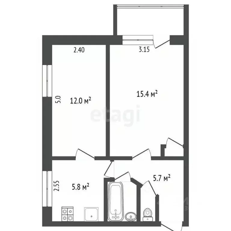 2-к кв. Омская область, Омск ул. Гусарова, 115 (43.0 м) - Фото 1