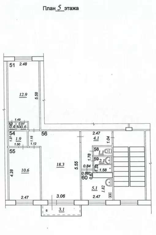 3-к. квартира, 60 м, 5/5 эт. - Фото 0