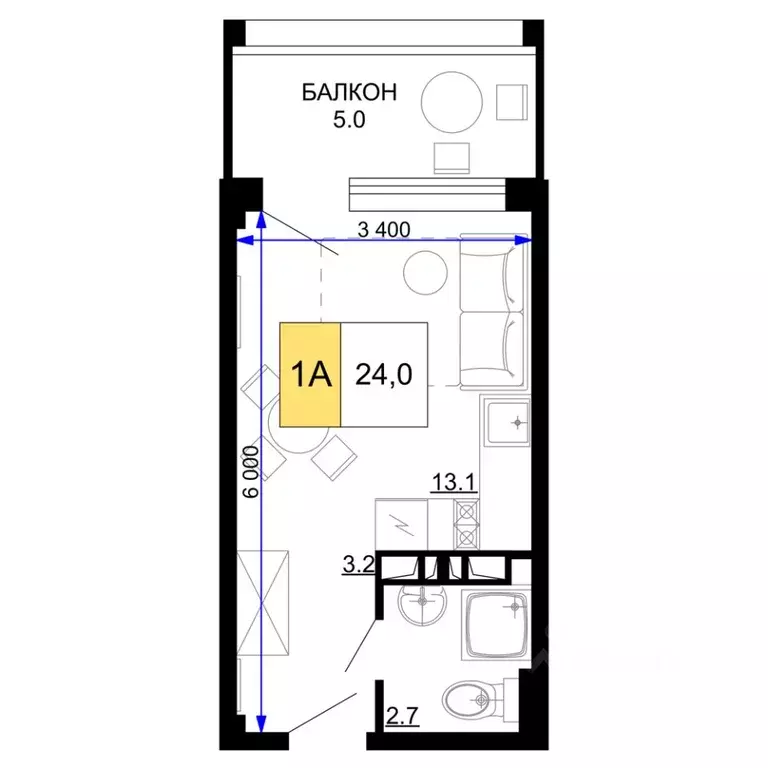 1-к кв. Краснодарский край, Анапа проезд Сосновый (24.0 м) - Фото 1