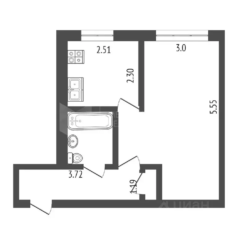 1-к кв. Тюменская область, Тюмень ул. Республики, 6 (31.4 м) - Фото 1