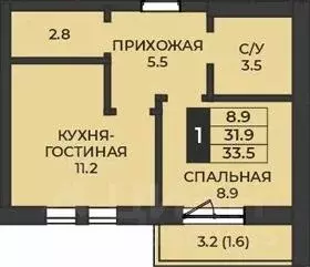 1-к кв. Оренбургская область, Оренбург Гранд Парк жилой комплекс (33.5 ... - Фото 1