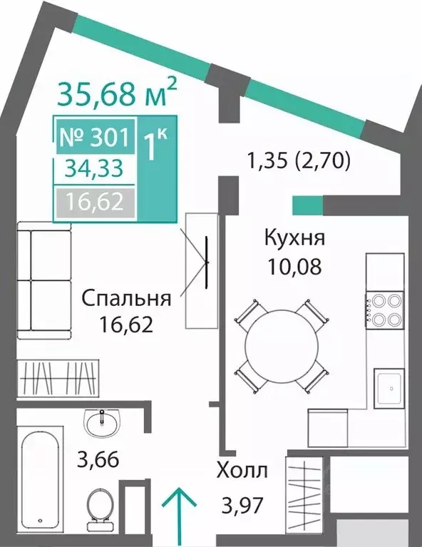 1-к кв. Крым, Симферополь Барбарис жилой комплекс (35.68 м) - Фото 0