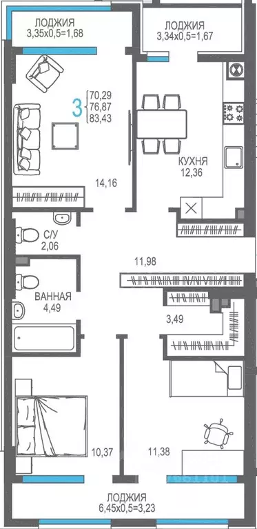 3-к кв. Крым, Алушта На Фонтанке жилой комплекс (76.87 м) - Фото 1