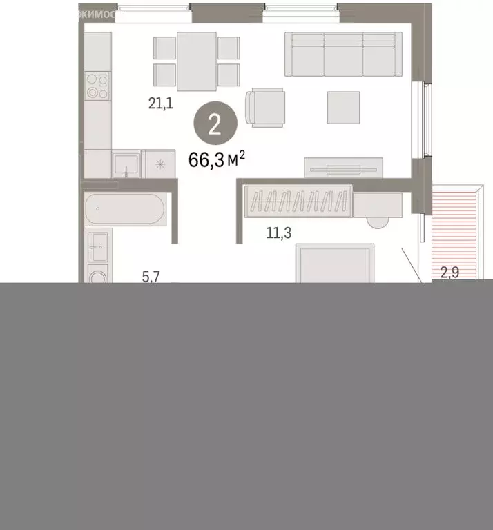 2-комнатная квартира: Курган, жилой район Центральный, ЖК Дом Кино ... - Фото 2