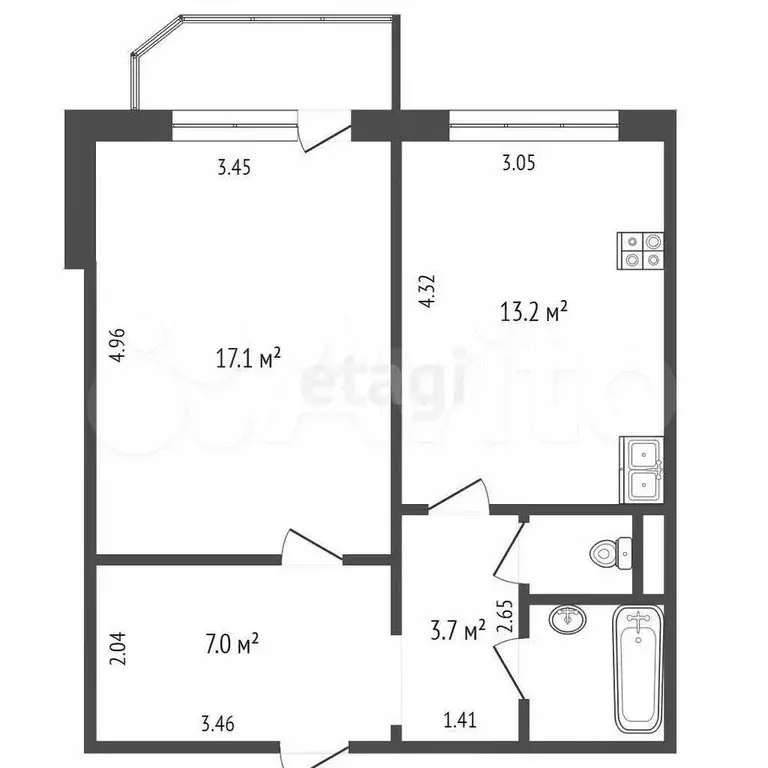 1-к. квартира, 44,6 м, 7/7 эт. - Фото 0