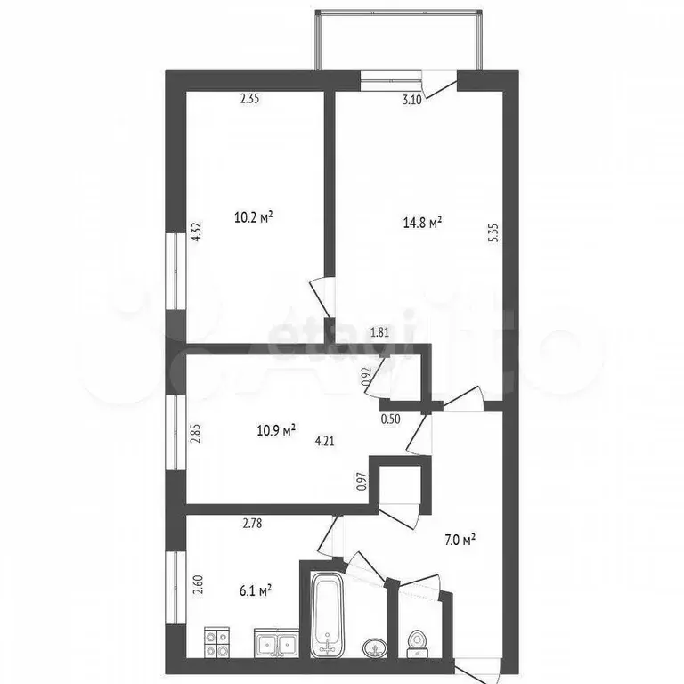 3-к. квартира, 53 м, 3/5 эт. - Фото 0