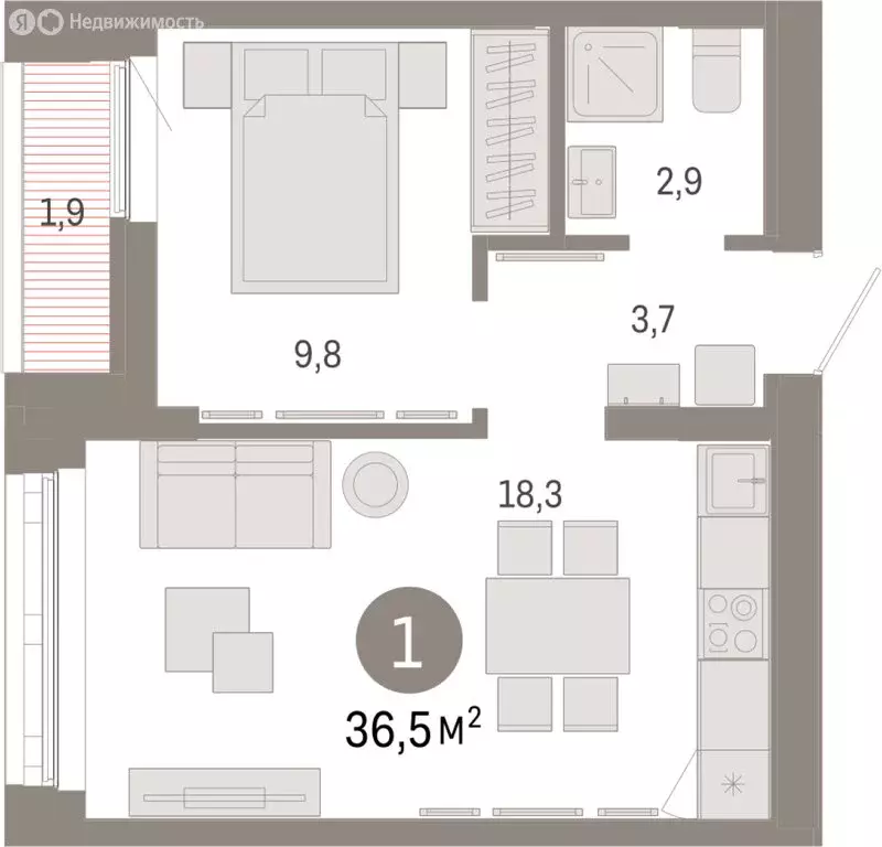 1-комнатная квартира: Екатеринбург, улица Гастелло, 19А (36.54 м) - Фото 1