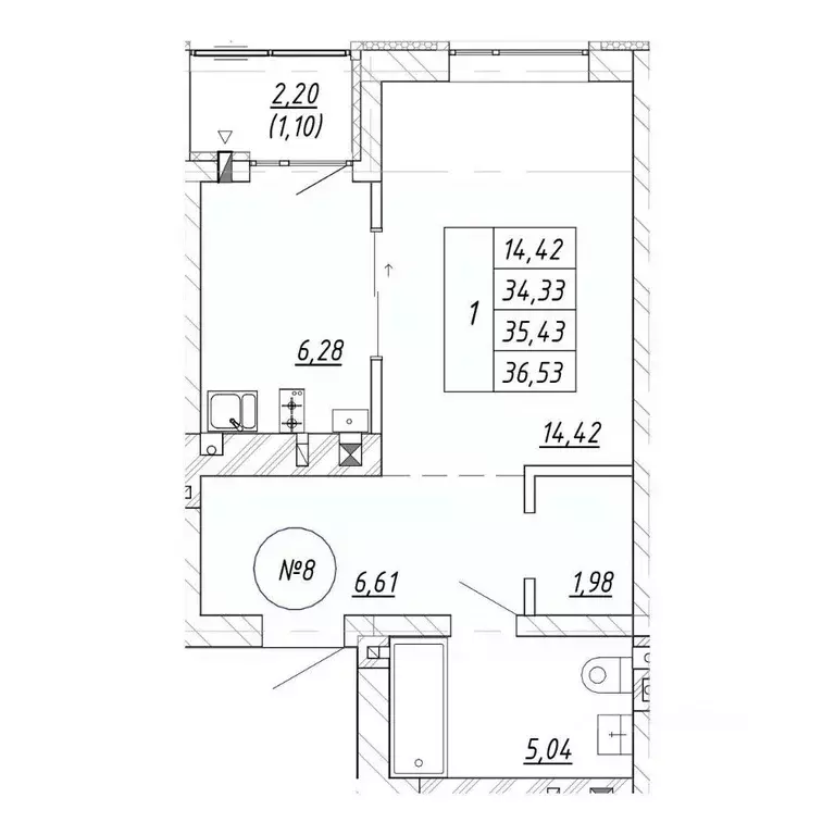 1-к кв. Калининградская область, Зеленоградск  (36.53 м) - Фото 1