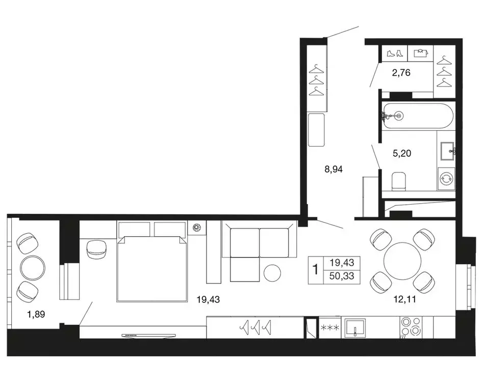 Квартира-студия: Апрелевка, жилой комплекс Времена Года, к12 (50.33 м) - Фото 1