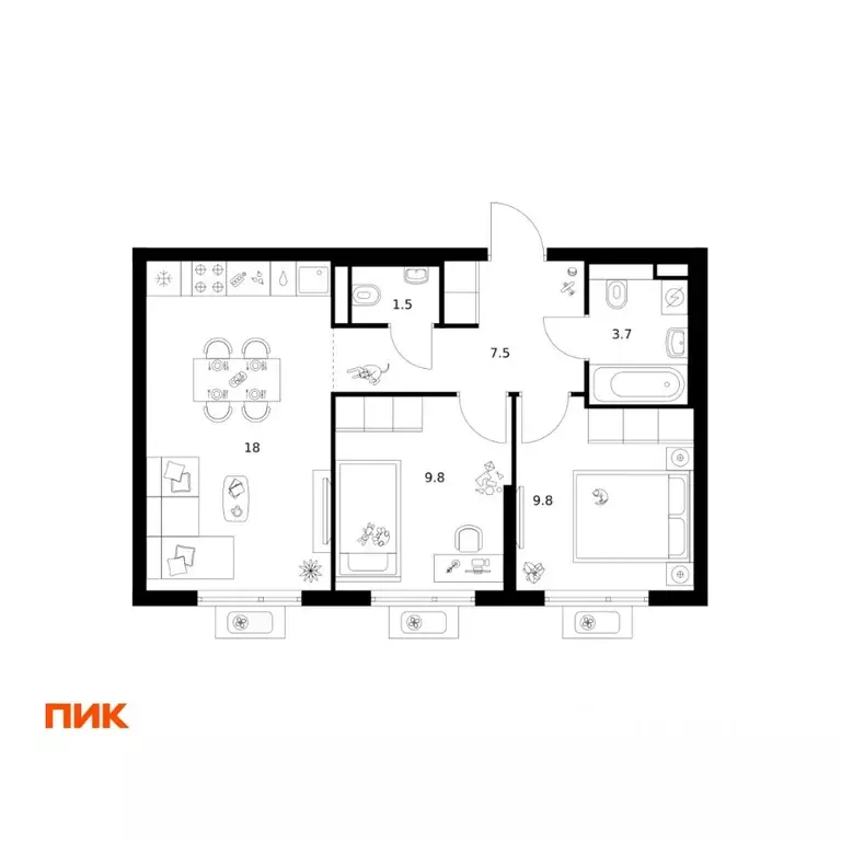 2-к кв. Московская область, Котельники  (50.3 м) - Фото 1