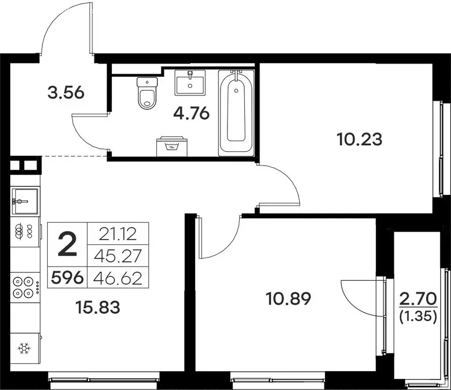 2-комнатная квартира: Владимир (46.62 м) - Фото 0