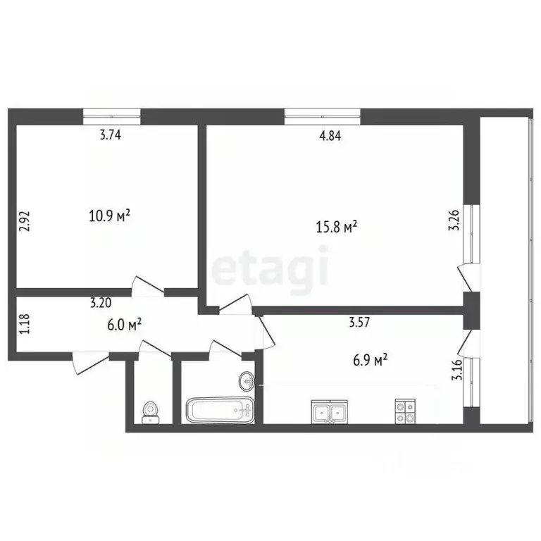 2-к кв. Крым, Ленино пгт ул. Фрунзе, 21 (42.9 м) - Фото 2