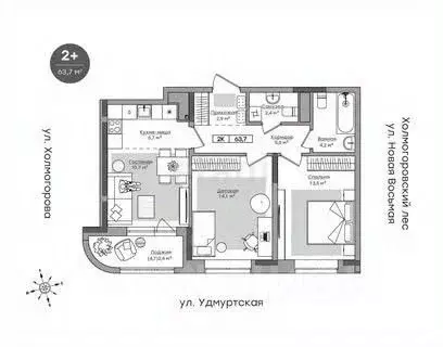 3-к кв. Удмуртия, Ижевск ул. Холмогорова, 105 (62.0 м) - Фото 0