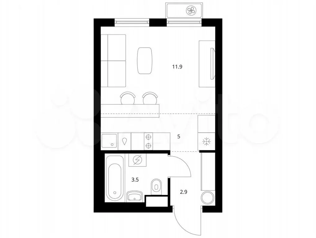 Квартира-студия, 23,3 м, 8/12 эт. - Фото 0