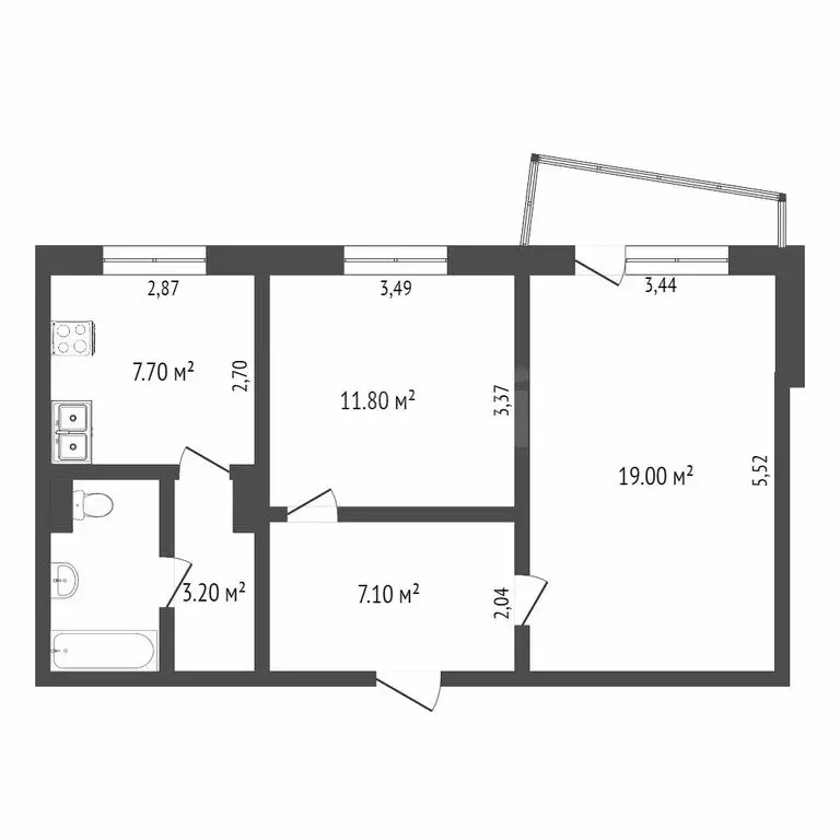 2-комнатная квартира: Омск, проспект Комарова, 21к2 (61 м) - Фото 1