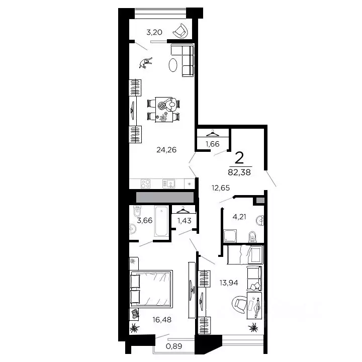2-к кв. Рязанская область, Рязань ул. 1-я Железнодорожная (82.38 м) - Фото 1