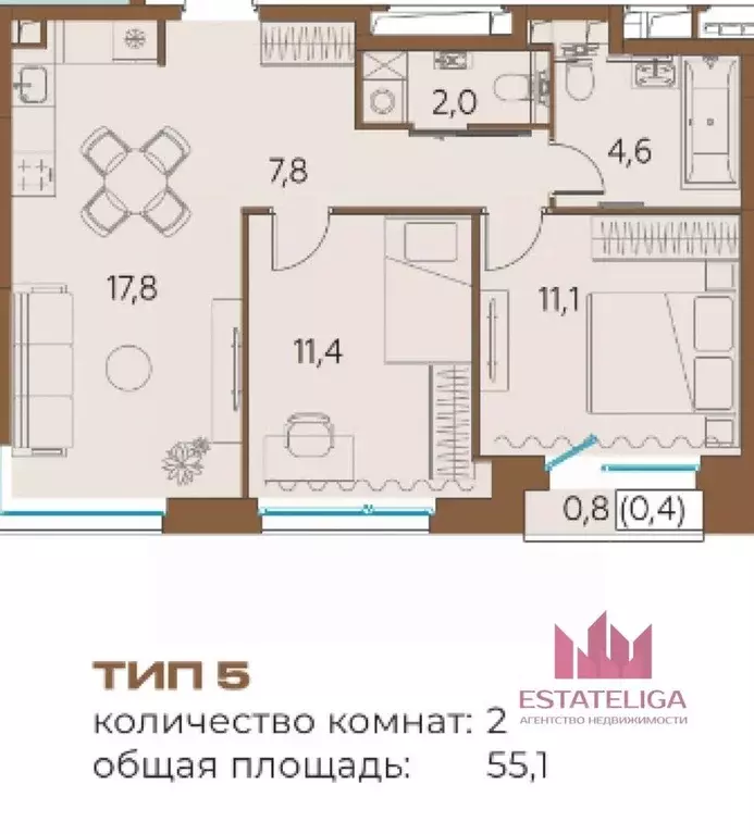 3-к кв. Москва 6-й кв-л, Остров жилой комплекс, 12к1 (58.0 м) - Фото 2