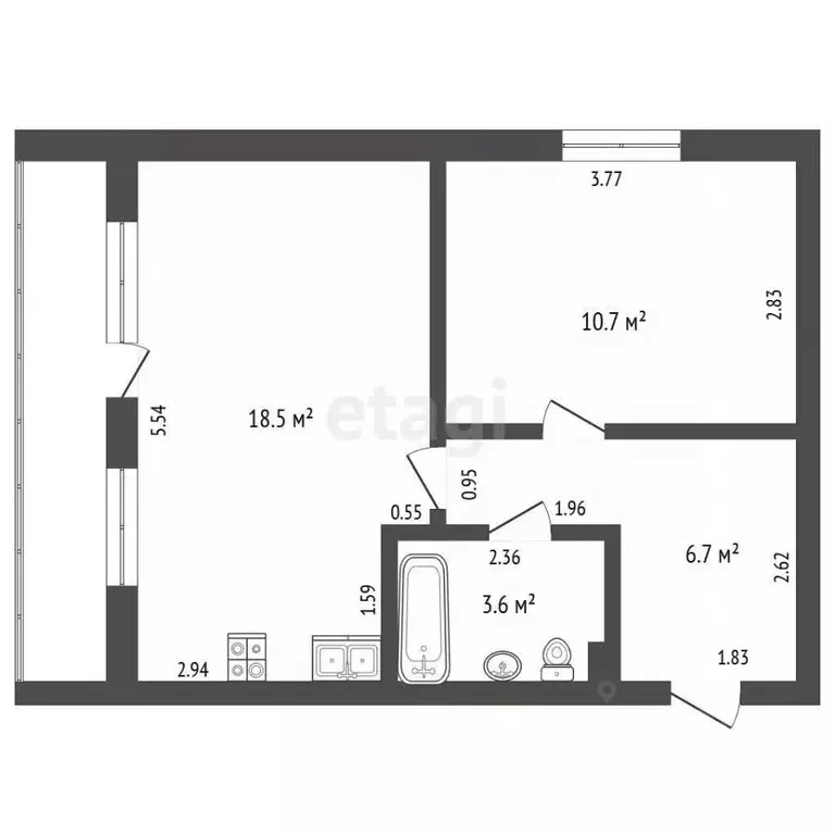 2-к кв. Алтайский край, Барнаул ул. 50 лет СССР, 20 (39.5 м) - Фото 2
