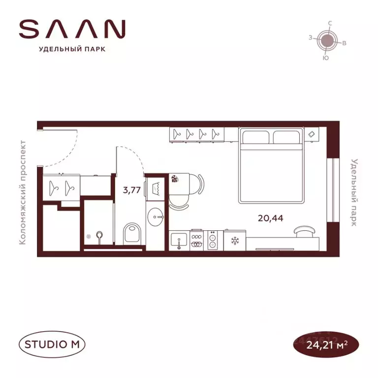 Студия Санкт-Петербург  (24.21 м) - Фото 1