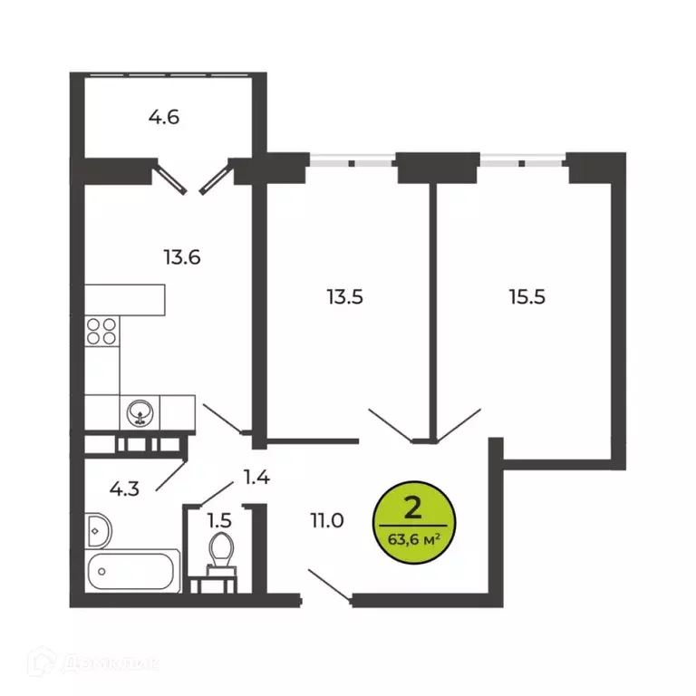 Продаётся 2-к квартира, 63.62 м - Фото 0
